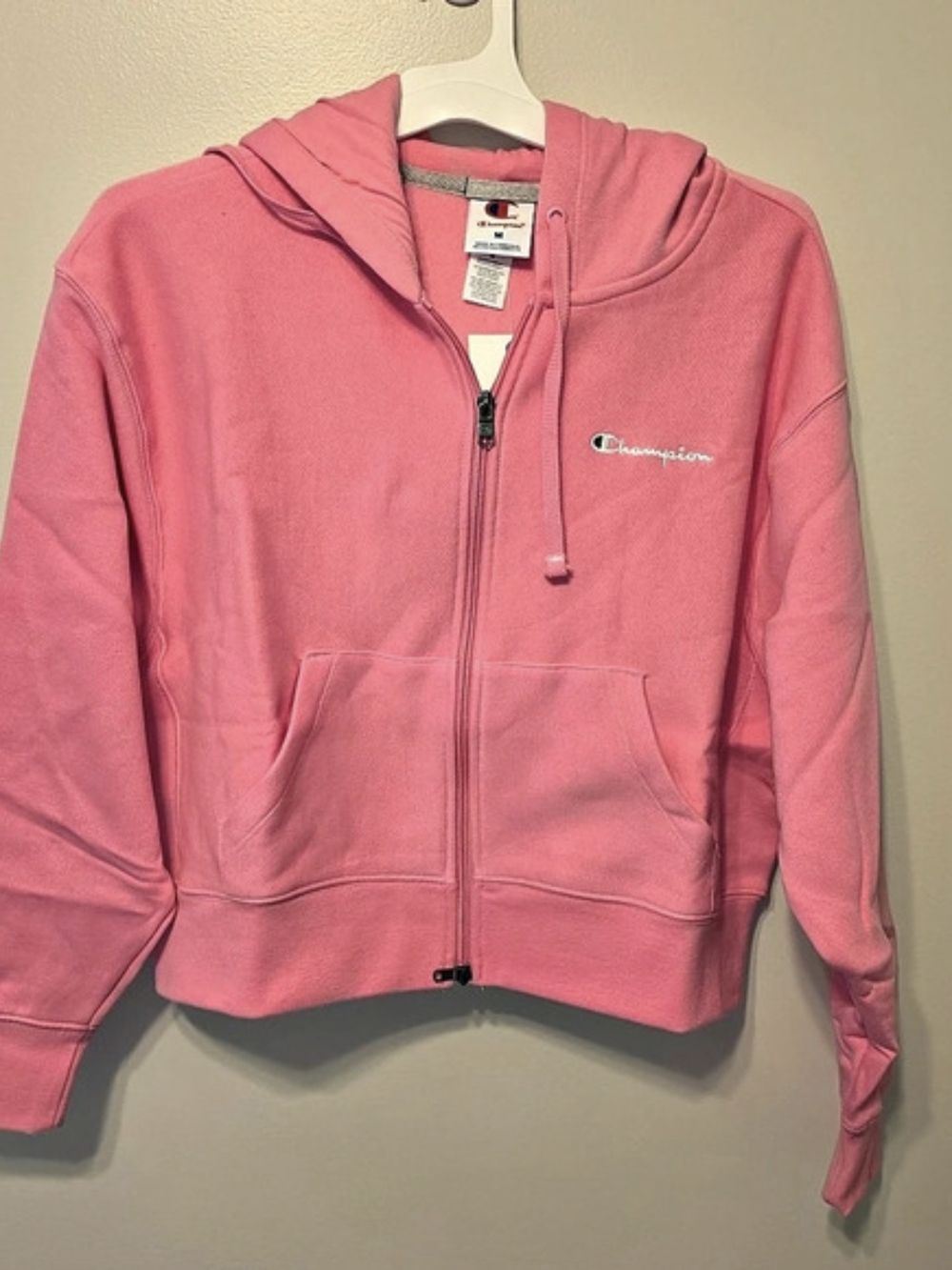 Champion Reverse Weave Cropped Full Zip Hoodie Pink Medium